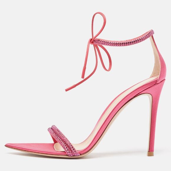 Gianvito Rossi Pink Satin Embellished Montecarlo Sandals Size 39 - Picture 1 of 4